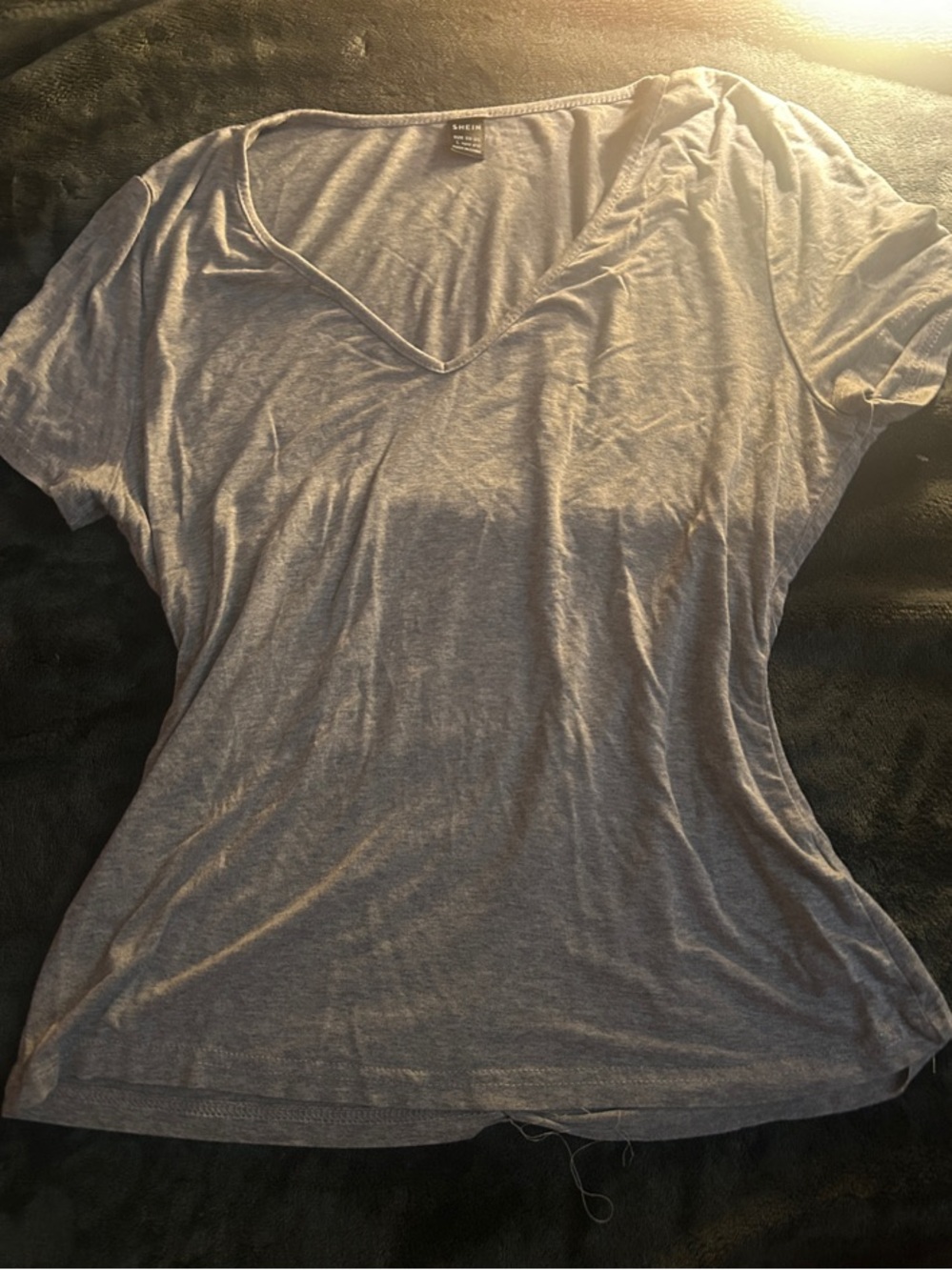 SHEIN Light Heather Gray V-Neck Short Sleeve Tee
